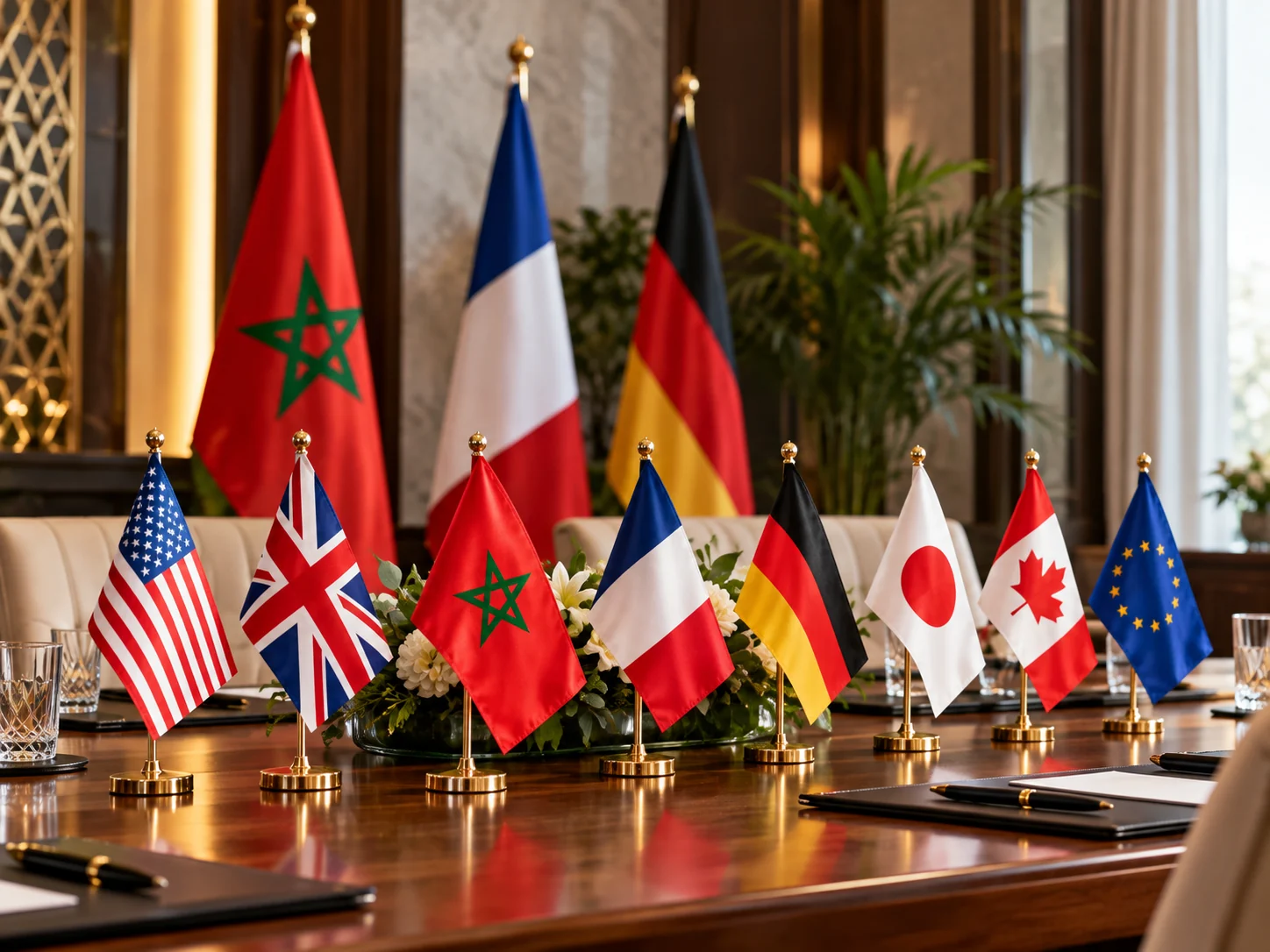 Drapeaux internationaux présentés dans un environnement professionnel